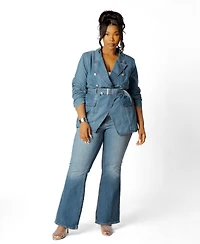 Buxom Couture Plus Belted Denim Blazer