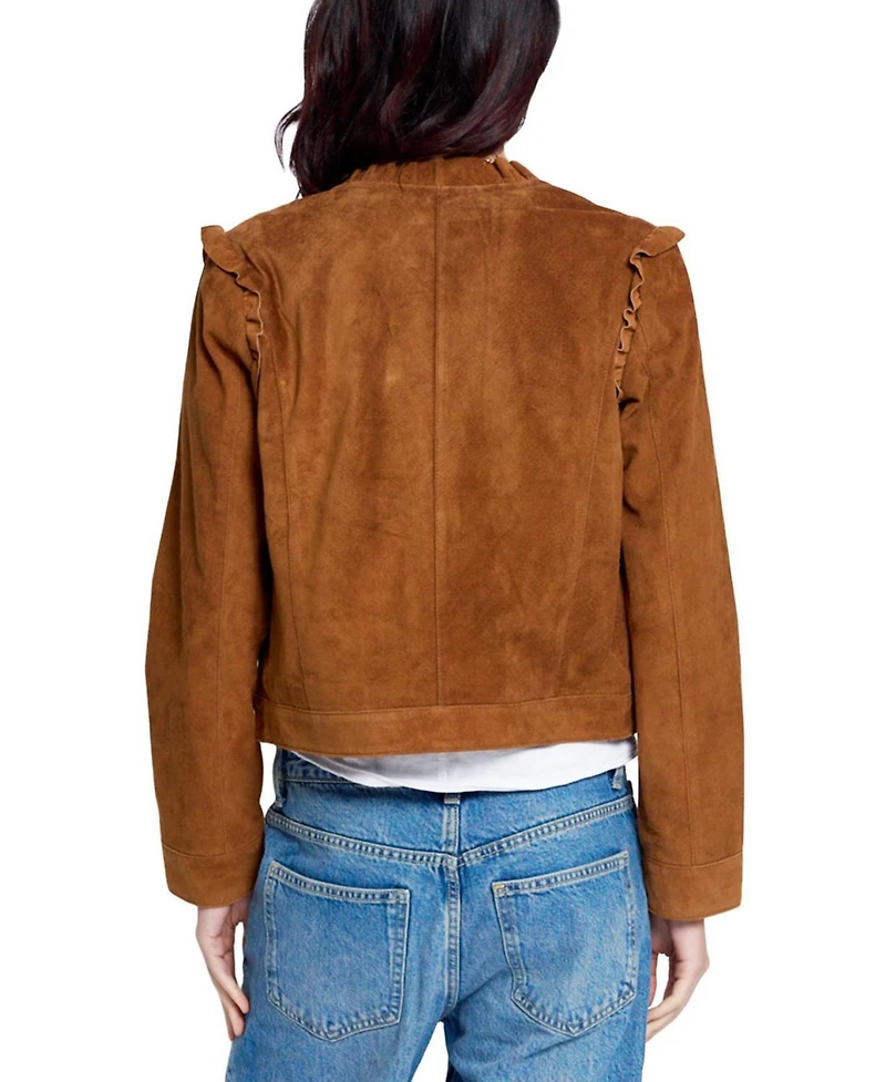 Central Park West Women's Odessa Cropped Ruffled Suede Jacket