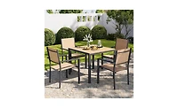 Erommy Outdoor Patio Dining Set With 1 Square Patio Table and 4 Pvc-coated polyester Stackable Chairs, Patio Dining Furniture