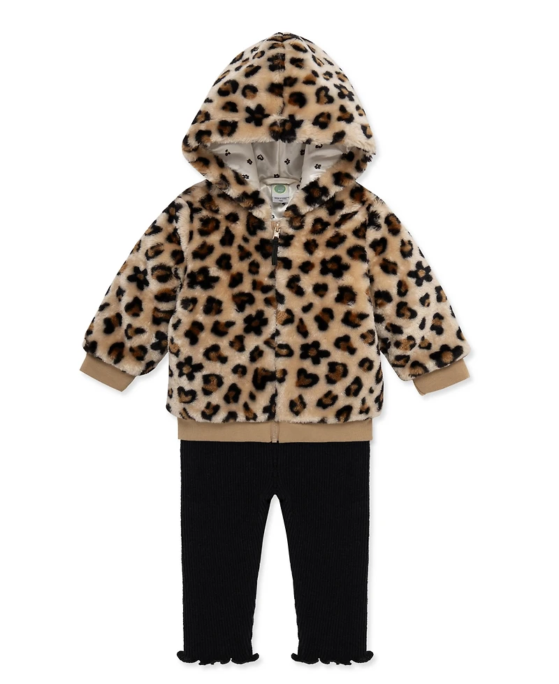 Little Me Baby Girls' Leopard Print Hooded Jacket, Top and Pants, 3-Piece Set