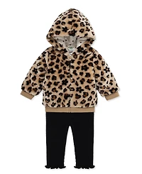 Little Me Baby Girls' Leopard Print Hooded Jacket, Top and Pants, 3-Piece Set