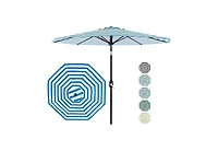 homfan 9 Feet Patio Umbrella, Outdoor Market Umbrella with Push Button Tilt and Crank, 8-Rib Iron Frame, Stripe