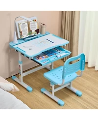 Slickblue Adjustable Kids Study Table with Chair and Lamp
