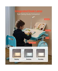 Sugift Adjustable Height Kids Study Desk and Chair Set with Table Lamp and 0-40degree(s) Tilted Desktop