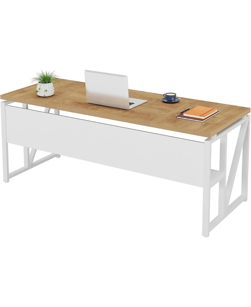 Tribesigns 63" Computer Desk with Bottom Shelf, Light Oak