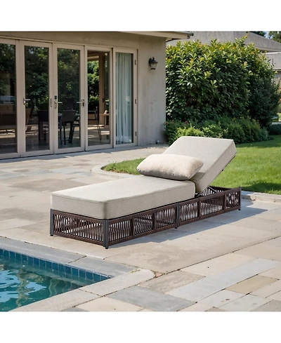 Pocassy Outdoor Reclining Chaise Lounge with 5inc Thick Cushion, All-Weather Wicker Patio Chair Pillow