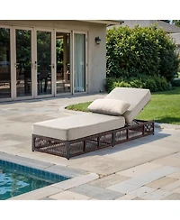Pocassy Outdoor Reclining Chaise Lounge with 5inc Thick Cushion, All-Weather Wicker Patio Chair Pillow