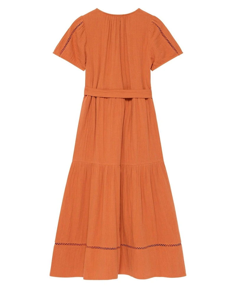 Mint Velvet Women's V-Neck Short-Sleeve Cotton Cheesecloth Maxi Dress