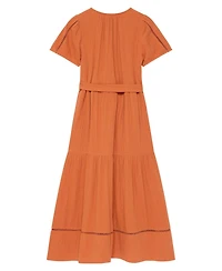 Mint Velvet Women's V-Neck Short-Sleeve Cotton Cheesecloth Maxi Dress