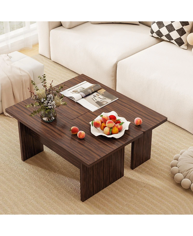 Gymax Modular Coffee Table Set of 2 L Shaped Center Tables for Home Office Apartment