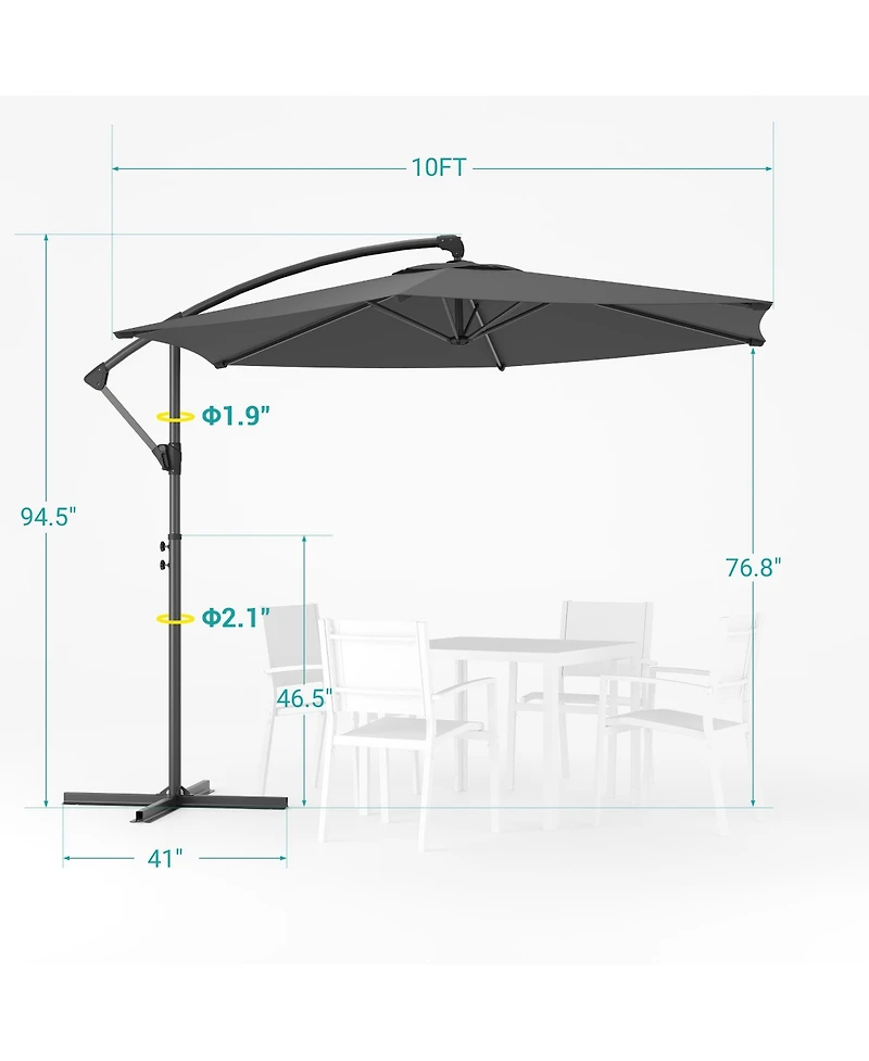 Sonkuki 10 Feet Outdoor Patio Hanging Offset Cantilever Umbrella, Umbrella with Cross Base