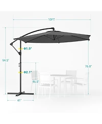 Sonkuki 10 Feet Outdoor Patio Hanging Offset Cantilever Umbrella, Umbrella with Cross Base