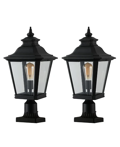 Asagikoiai 2-Pack Vintage Aluminum Outdoor Post Lantern Lights, 21" Waterproof Pillar Lamp for Garden