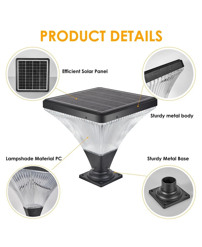 Asagikoiai Solar Outdoor Post Light with Remote Control, Dimmable Landscape Pier Light