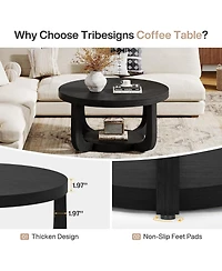 Tribesigns Round Coffee Table, 2-Tier Circle Table with Storage, Thick Tabletop and Base