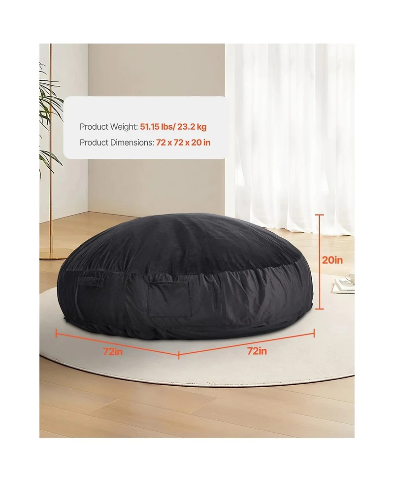 Slickblue Large Round Bean Bag Chair with Velvet Cover, Handle and Side Pocket