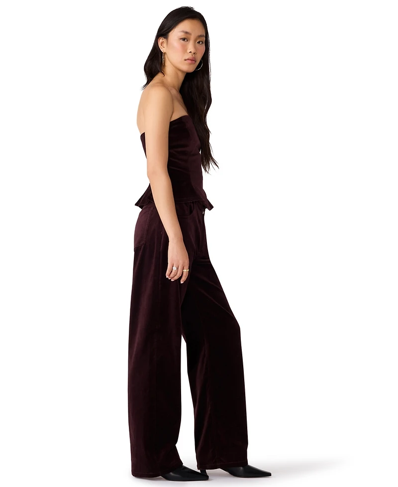 Steve Madden Women's Dawnette Strapless Velvet Peplum Top