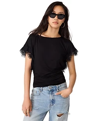 Steve Madden Women's Paloma Lace Boat Neck Short-Sleeve Knit Top