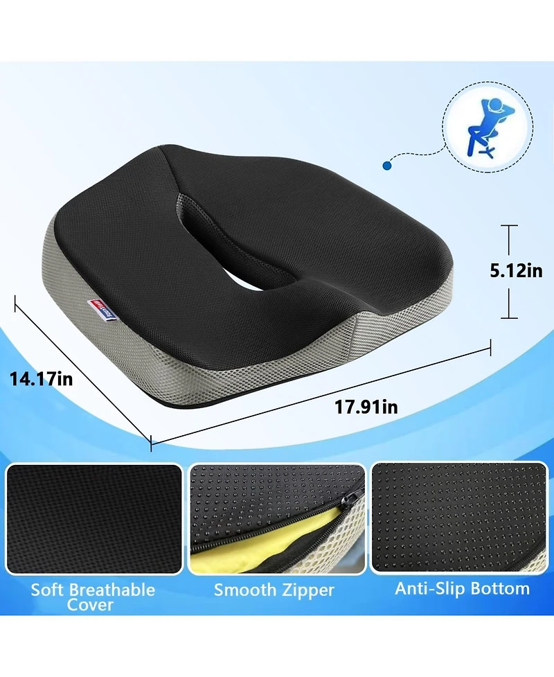 Gnuadz Seat Cushion Memory Foam Office Chair Pad Non-slip Gaming