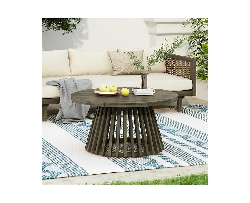 sumyeg Outdoor Acacia Wood Round Coffee Table for Patio, Balcony or Backyard