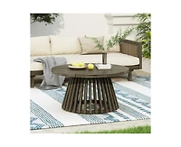 sumyeg Outdoor Acacia Wood Round Coffee Table for Patio, Balcony or Backyard