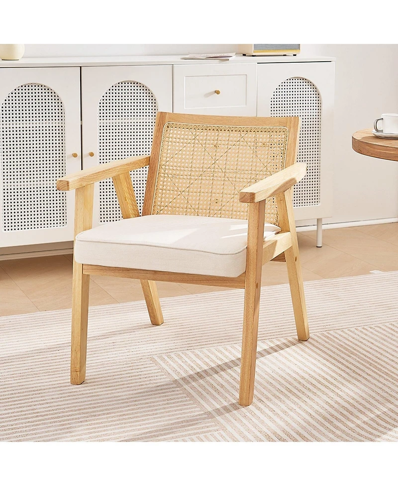 Slickblue Mid Century Rattan Accent Chair with Upholstered Seat