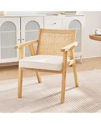 Slickblue Mid Century Rattan Accent Chair with Upholstered Seat