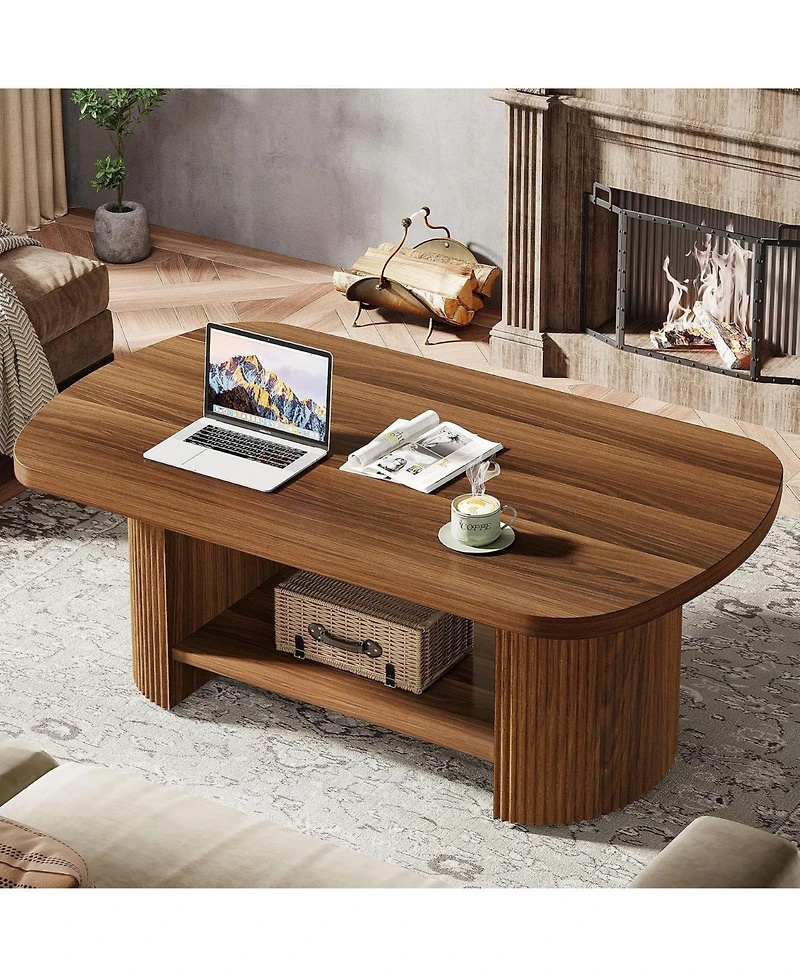 Tribesigns Oval Coffee Table with Storage Shelf