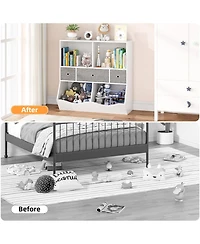 gaomon 2Pcs White Kids Toy Storage Organizer Shelf with 7 Compartments and 3 Fabric Drawers, Wooden Bookcase Cabinet for Playroom Bedroom Hallway