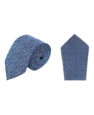 Trafalgar Men's Benito's Blue Basketweave Silk Necktie and Pocket Square Bundle