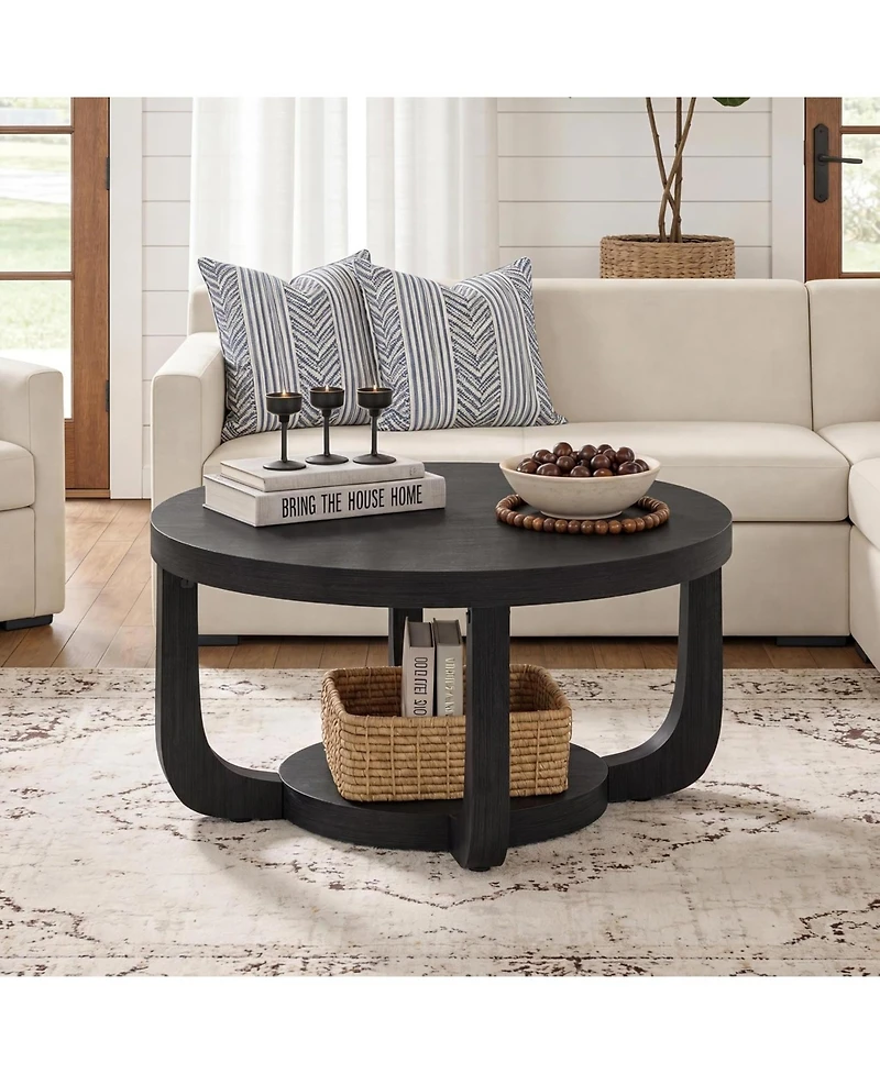 Tribesigns 31.5" Round Coffee Table with Storage Shelf