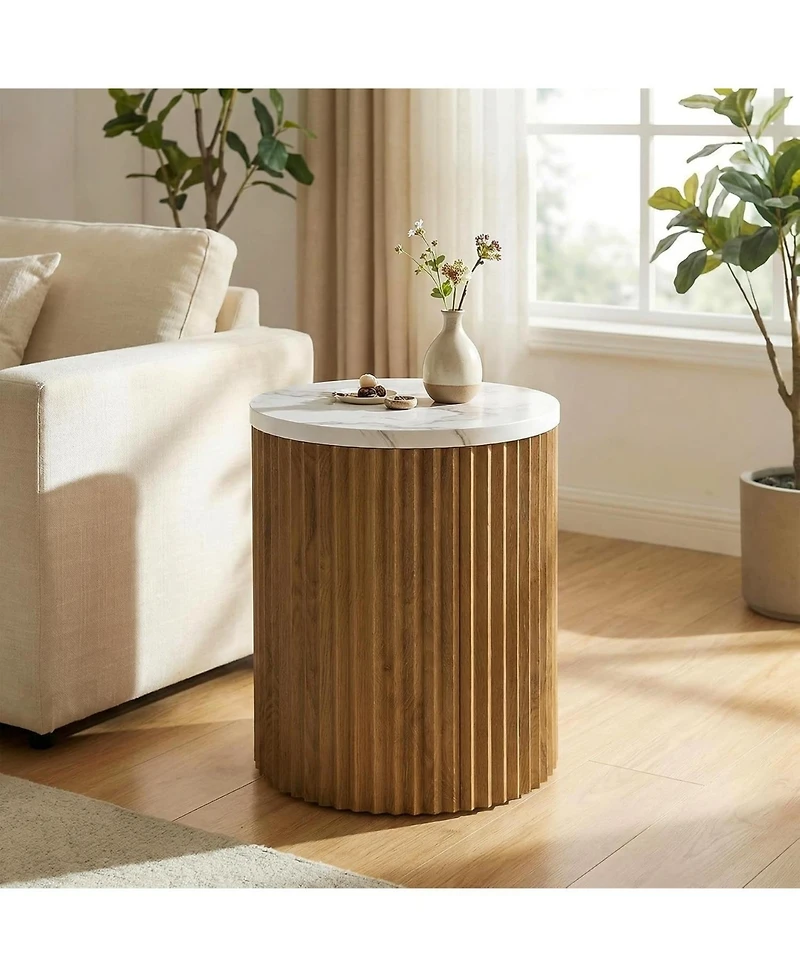 Tribesigns End Table, 23.6-Inch Tall Round Side Table with Faux Marble Tabletop, Drum Shape