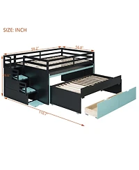 Clihome Full Xl Loft Bed with Pull-Out Desk and Twin Trundle, Multi-Functional Bunk 2 Storage Drawers Steps