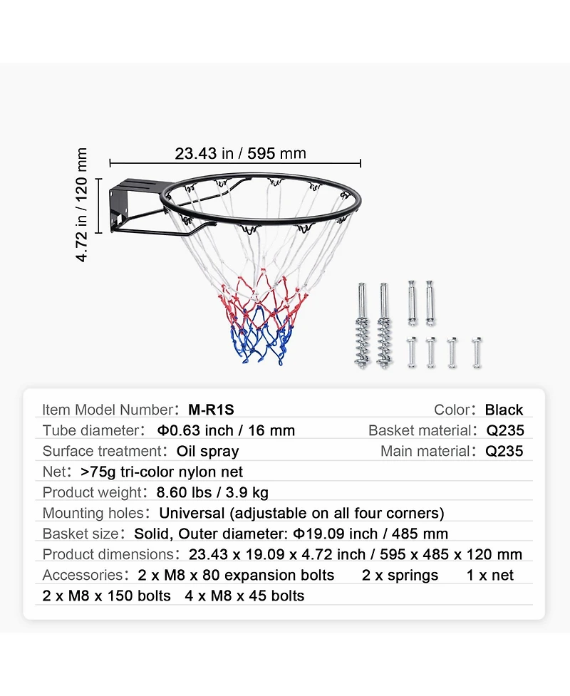 Sevorley 18-Inch Flex Basketball Rim, Heavy-Duty Steel Breakaway Goal with Double Spring and Net