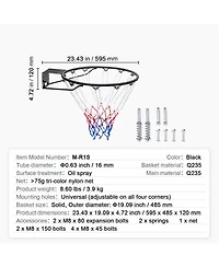 Sevorley 18-Inch Flex Basketball Rim, Heavy-Duty Steel Breakaway Goal with Double Spring and Net