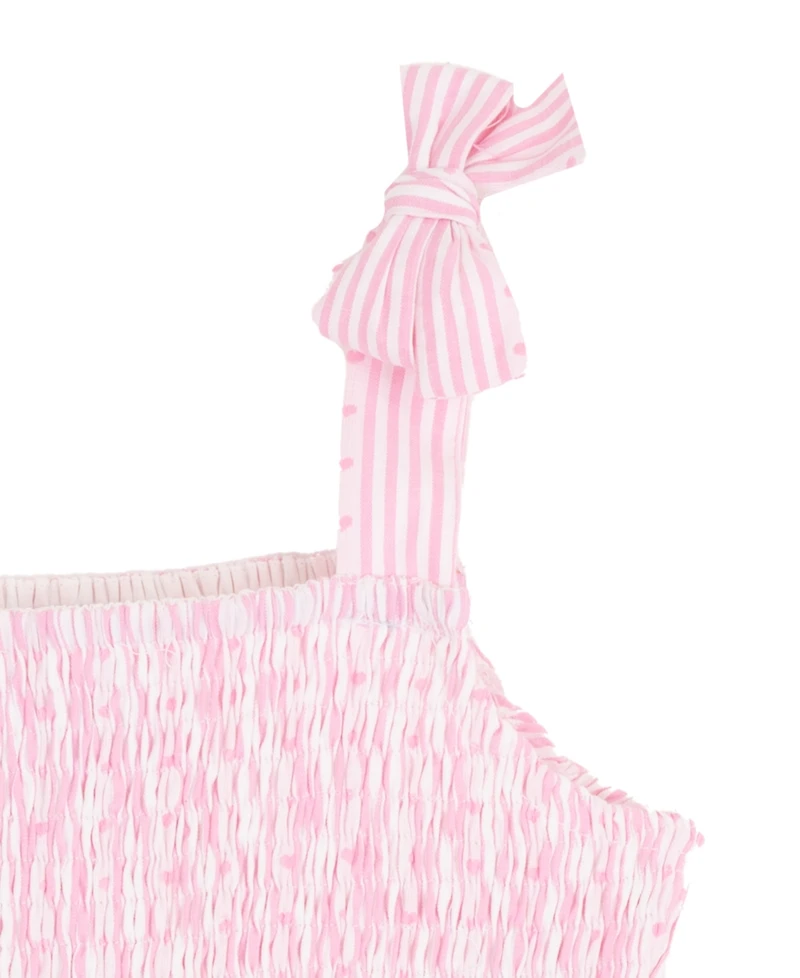 Rare Editions Girls' 4T-6X Yarn Dye Stripe Smocked Bodice Tie Shoulder Tiered Dress