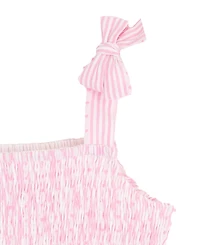 Rare Editions Girls' 4T-6X Yarn Dye Stripe Smocked Bodice Tie Shoulder Tiered Dress
