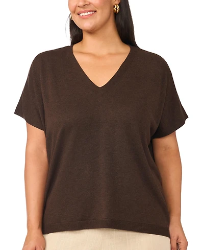 Vince Camuto Plus V-Neck Short-Sleeve Boxy Sweater