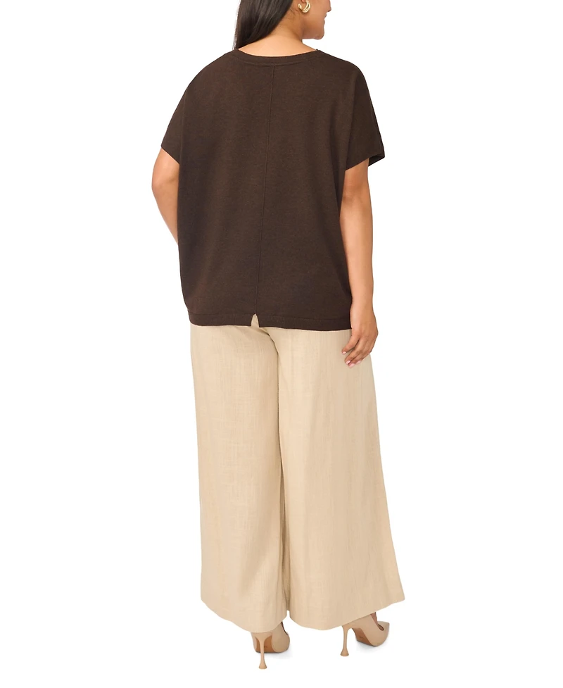 Vince Camuto Plus V-Neck Short-Sleeve Boxy Sweater