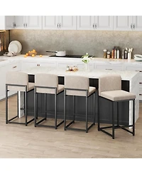 gaomon Set of 6 Modern Bar Stools Pu Leather Counter Height Barstools with Back, Upholstered Bar Chairs for Kitchen Island and Home Bar