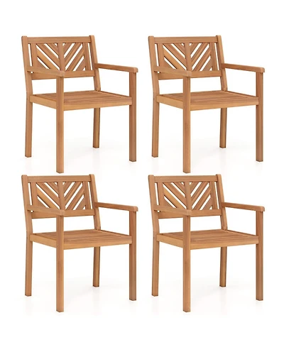 Gouun Set of 4 Solid Acacia Wood Outdoor Patio Dining Chairs with 400 Lb Capacity