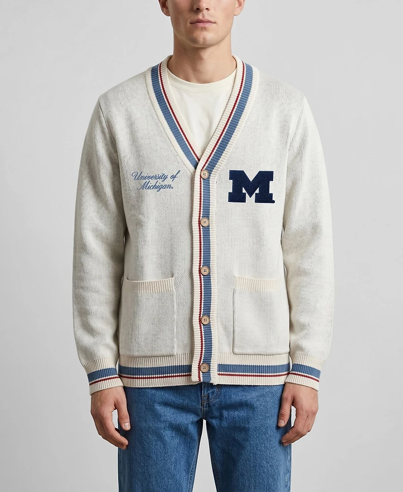 Men's and Women's Uscape Apparel Natural Michigan Wolverines Americana Striped Full-Button Cardigan