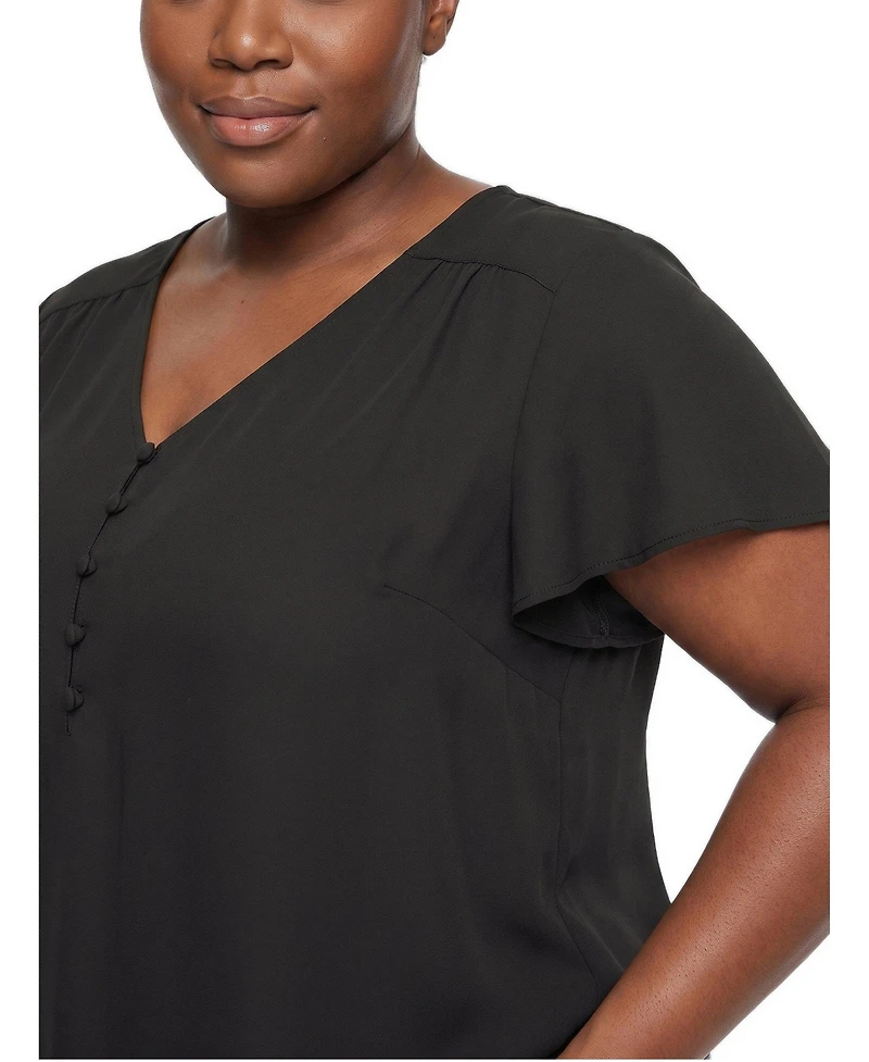 Torrid Plus Harper V-Neck Short-Flutter-Sleeves Georgette Blouse