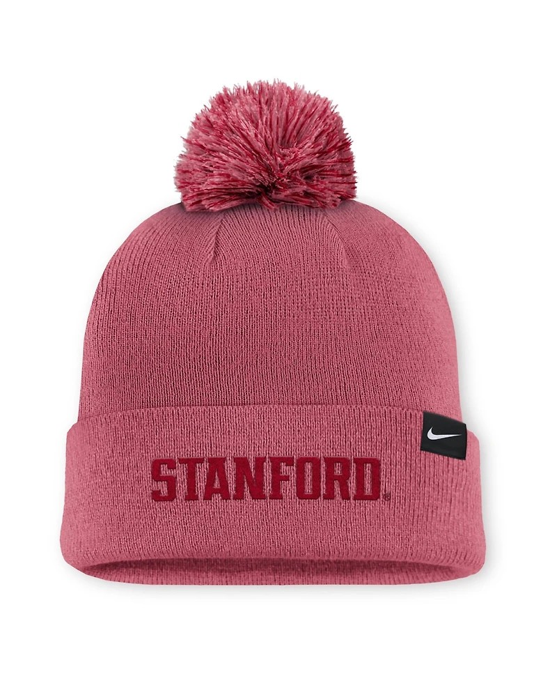 Men's Nike Pink Stanford Cardinal Primetime Peak Campus Cuffed Knit Hat with Pom
