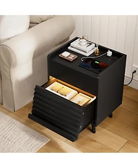 Hausource Modern 2-Drawer Nightstand with Rgb Led Lights and Built-In Charging Power Station