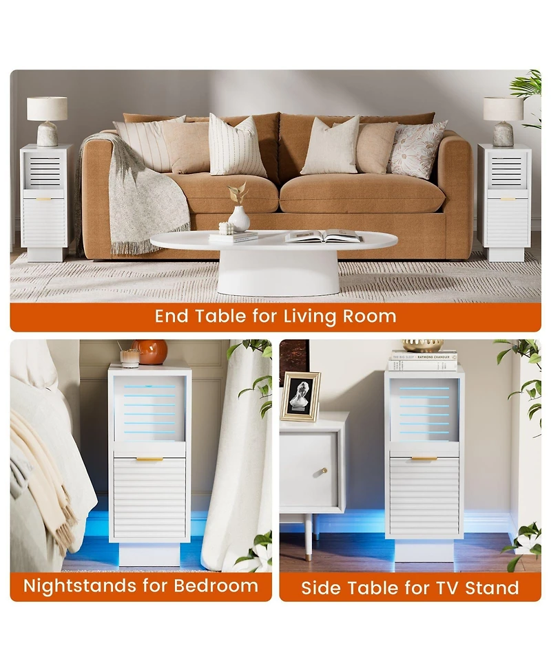 Hausource Fluted 2-Piece Modern Nightstand Set with Led Lights and Usb-c Charging