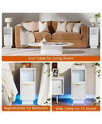 Hausource Fluted 2-Piece Modern Nightstand Set with Led Lights and Usb-c Charging