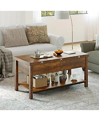 Hausource Lift Top Coffee Table with Dual Design, Hidden Storage and Open Shelf