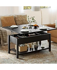 Hausource Lift Top Coffee Table with Dual Design, Hidden Storage and Open Shelf