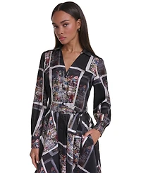 Karl Lagerfeld Paris Women's Long-Sleeve Printed Hanky-Hem Dress